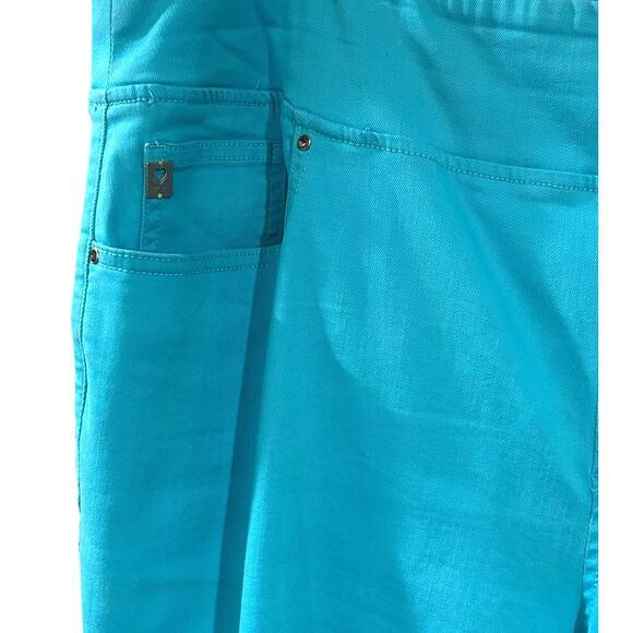 Belle by Kim Gravel TripleLuxe Twill Frayed Hem Teal Women's Pants Size 20W EUC - Picture 3 of 5